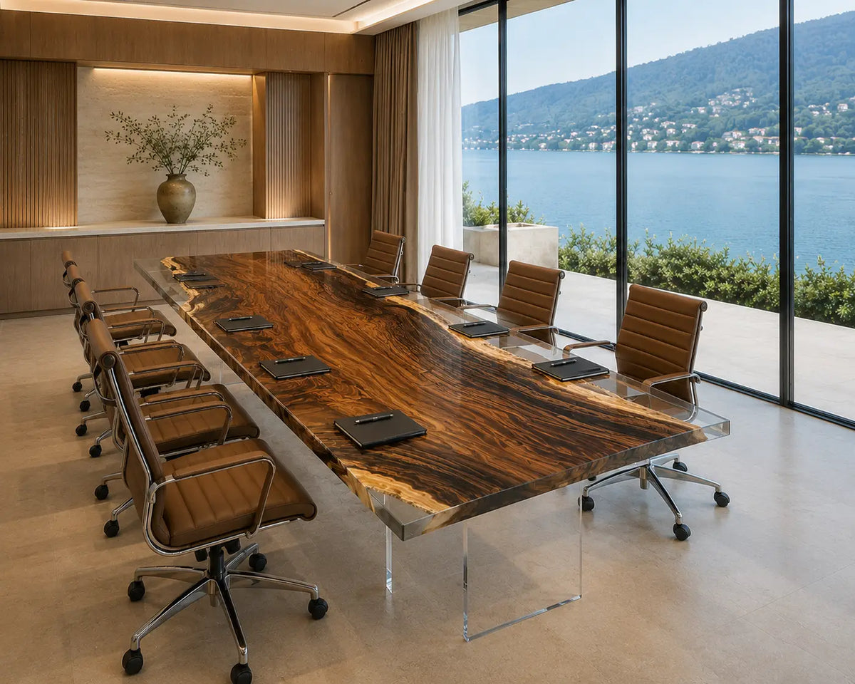 ECTFC18 Boardroom Span Crystal Clear Epoxy Walnut Conference Table featuring handcrafted walnut wood and crystal clear resin-3