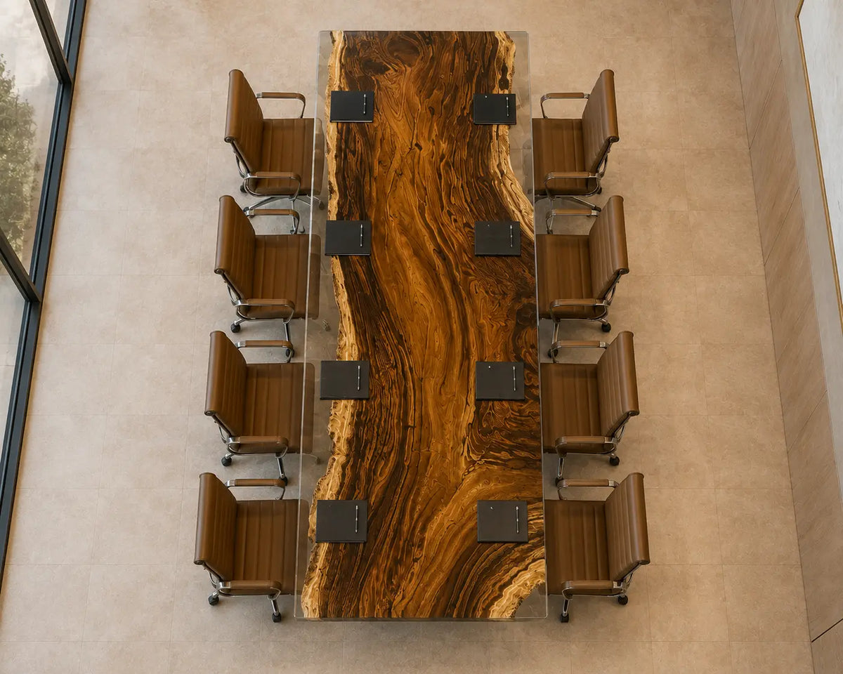 ECTFC18 Boardroom Span Crystal Clear Epoxy Walnut Conference Table featuring handcrafted walnut wood and crystal clear resin-5