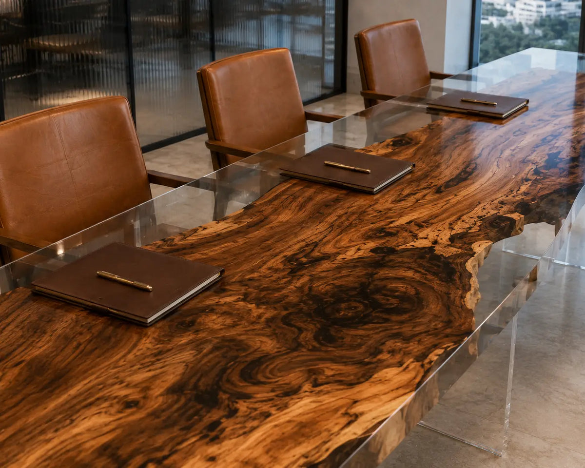 ECTFC19 Clearline Forum Crystal Clear Epoxy Walnut Conference Table featuring handcrafted walnut wood and crystal clear resin-2