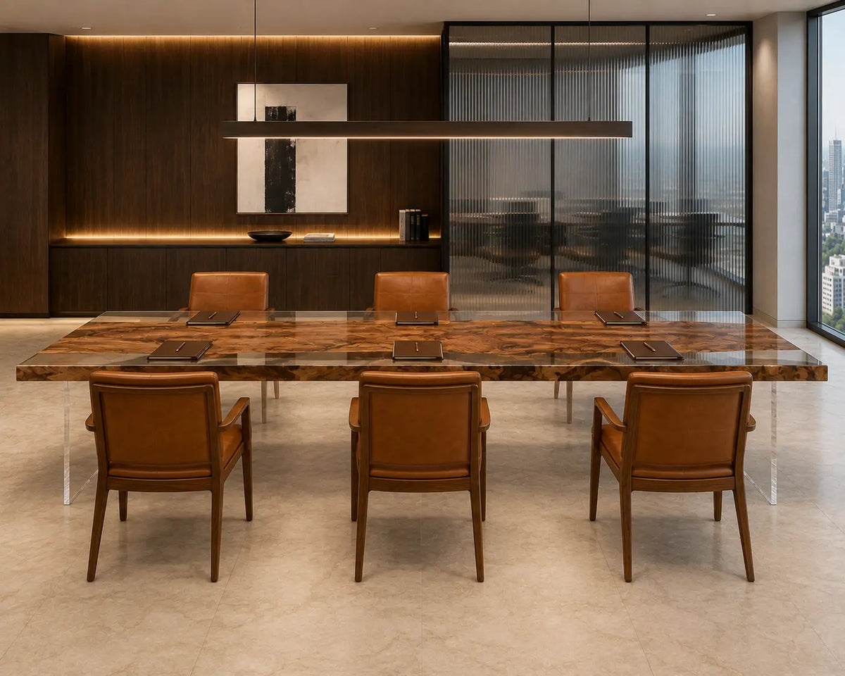 ECTFC19 Clearline Forum Crystal Clear Epoxy Walnut Conference Table featuring handcrafted walnut wood and crystal clear resin-4