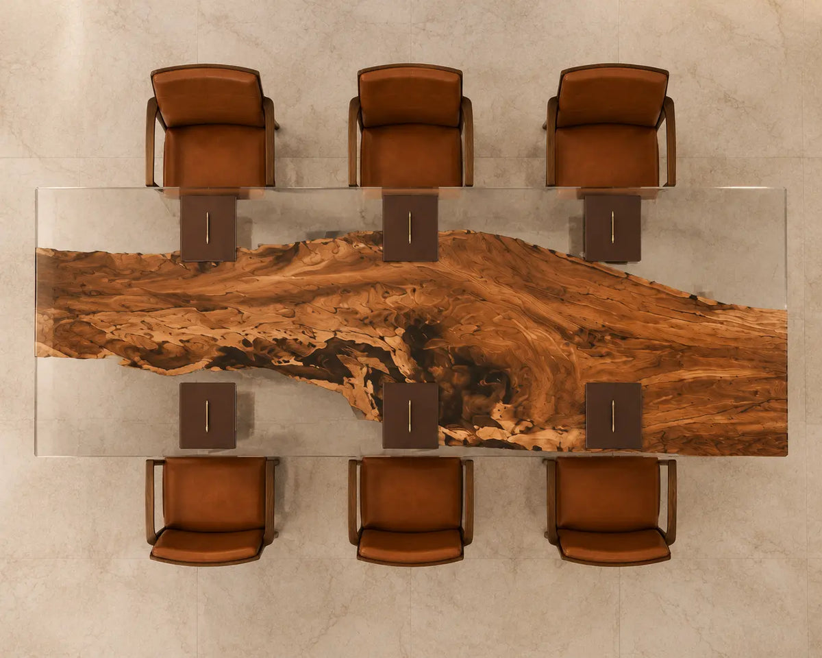 ECTFC19 Clearline Forum Crystal Clear Epoxy Walnut Conference Table featuring handcrafted walnut wood and crystal clear resin-5