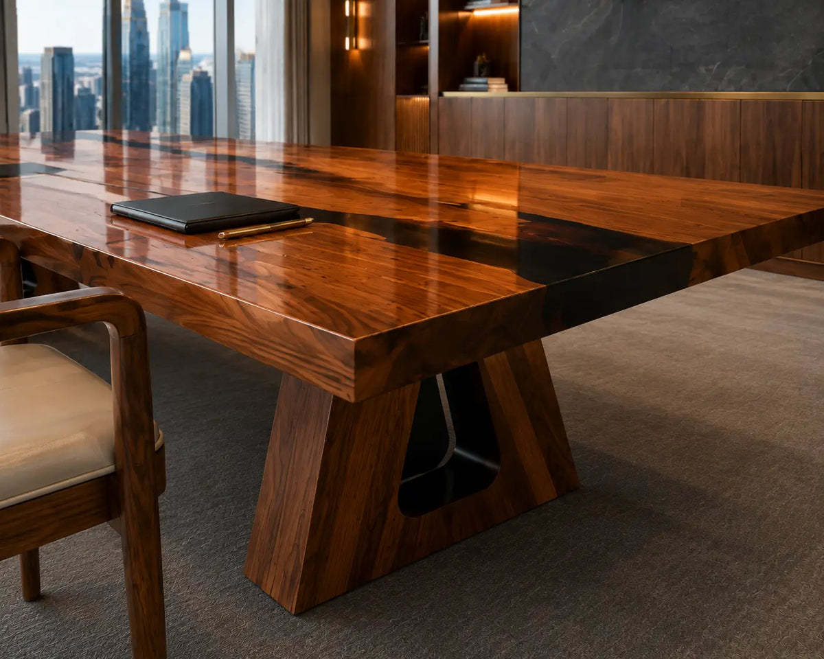 ECTFC21 Grand Council Black Epoxy Walnut Conference Table featuring handcrafted walnut wood and black resin-3