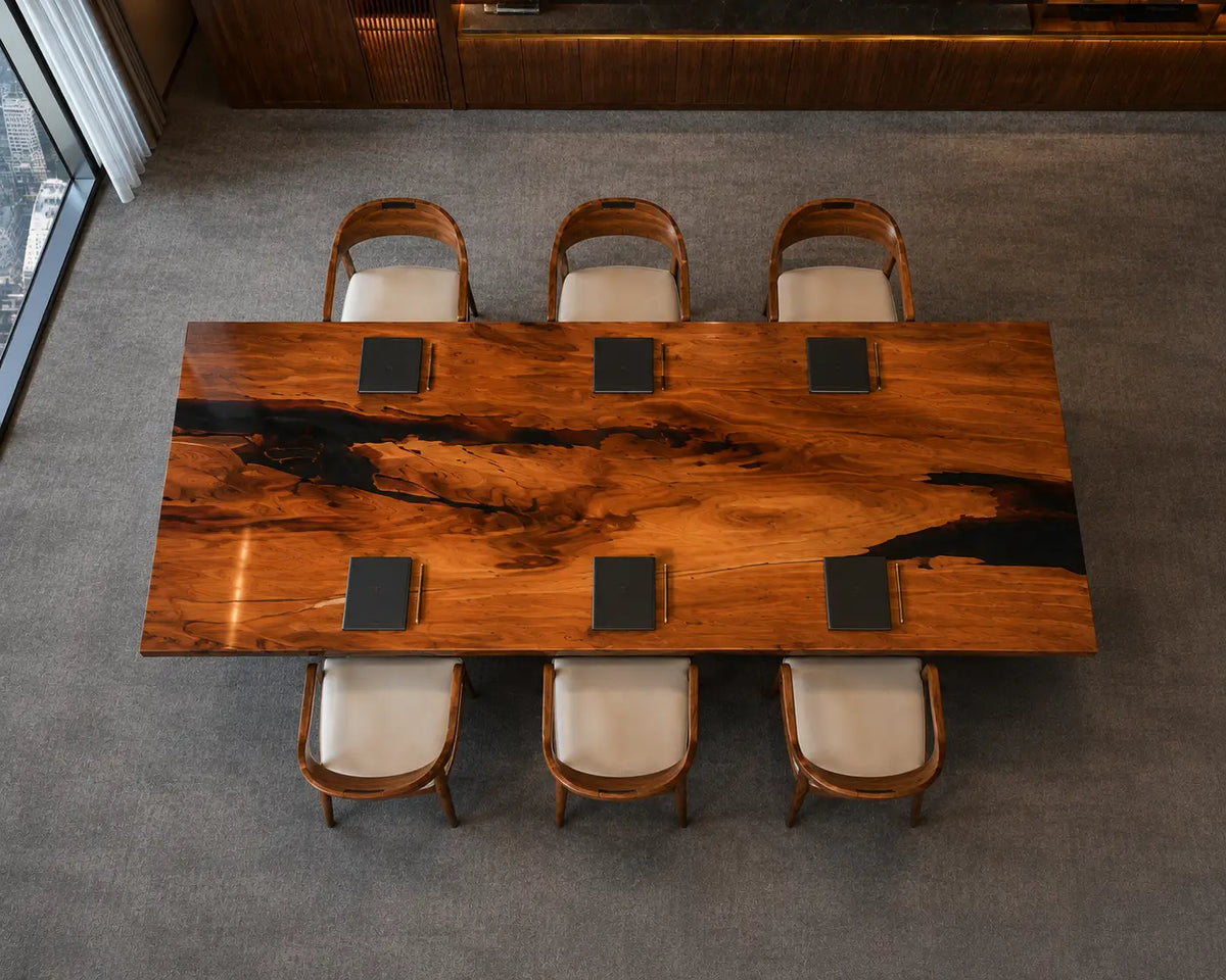 ECTFC21 Grand Council Black Epoxy Walnut Conference Table featuring handcrafted walnut wood and black resin-4