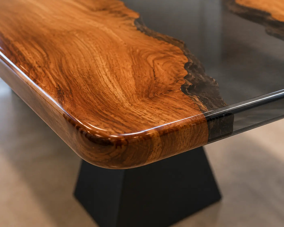 ECTFC22 Central Passage Smoky Black Epoxy Walnut Conference Table featuring handcrafted walnut wood and smoky black resin-2