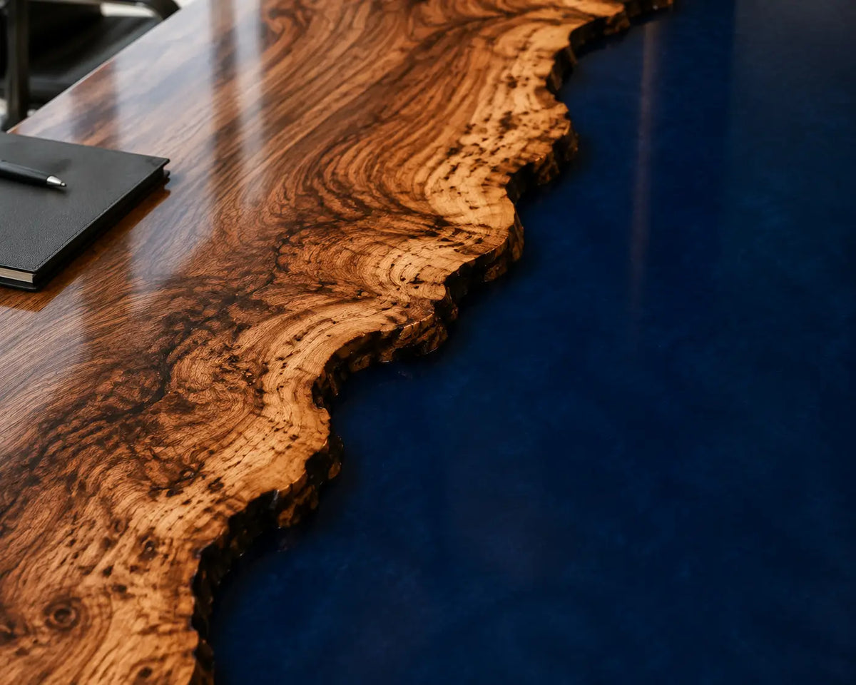 ECTFC23 Deep Current Deep Blue Epoxy Walnut Conference Table featuring handcrafted walnut wood and deep blue resin-2