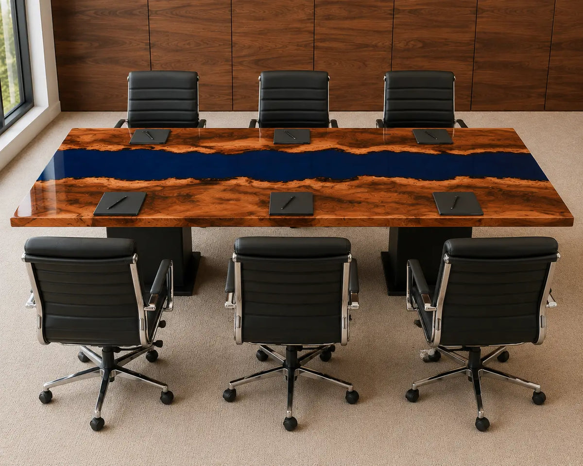 ECTFC23 Deep Current Deep Blue Epoxy Walnut Conference Table featuring handcrafted walnut wood and deep blue resin-5