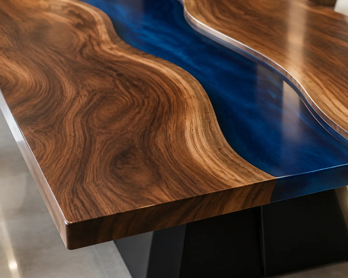 ECTFC26 River Archipelago Deep Blue Epoxy Walnut Conference Table featuring handcrafted walnut wood and deep blue resin-1