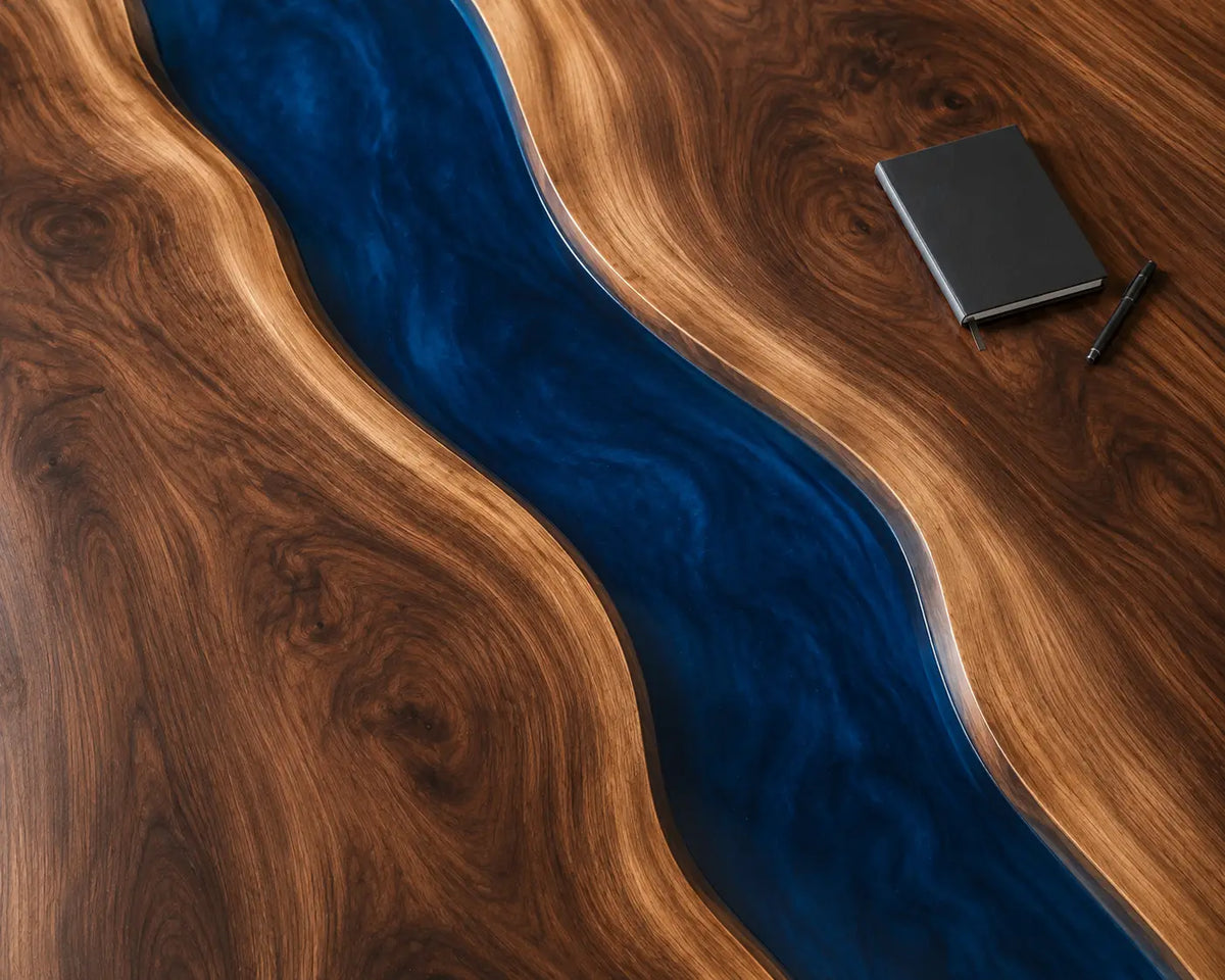 ECTFC26 River Archipelago Deep Blue Epoxy Walnut Conference Table featuring handcrafted walnut wood and deep blue resin-2