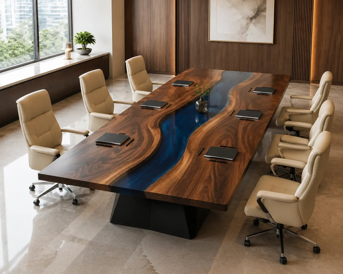 ECTFC26 River Archipelago Deep Blue Epoxy Walnut Conference Table featuring handcrafted walnut wood and deep blue resin-3