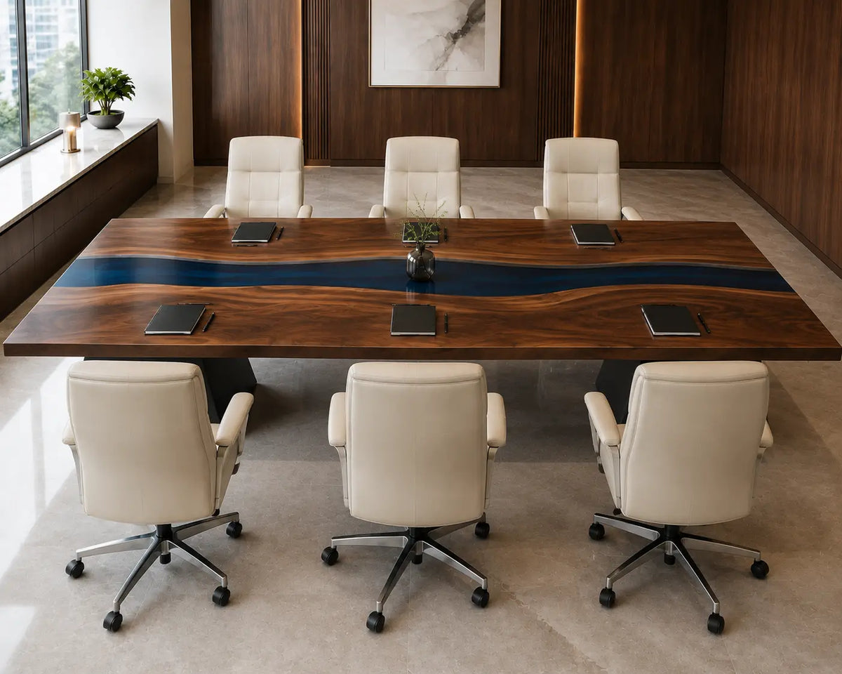 ECTFC26 River Archipelago Deep Blue Epoxy Walnut Conference Table featuring handcrafted walnut wood and deep blue resin-5