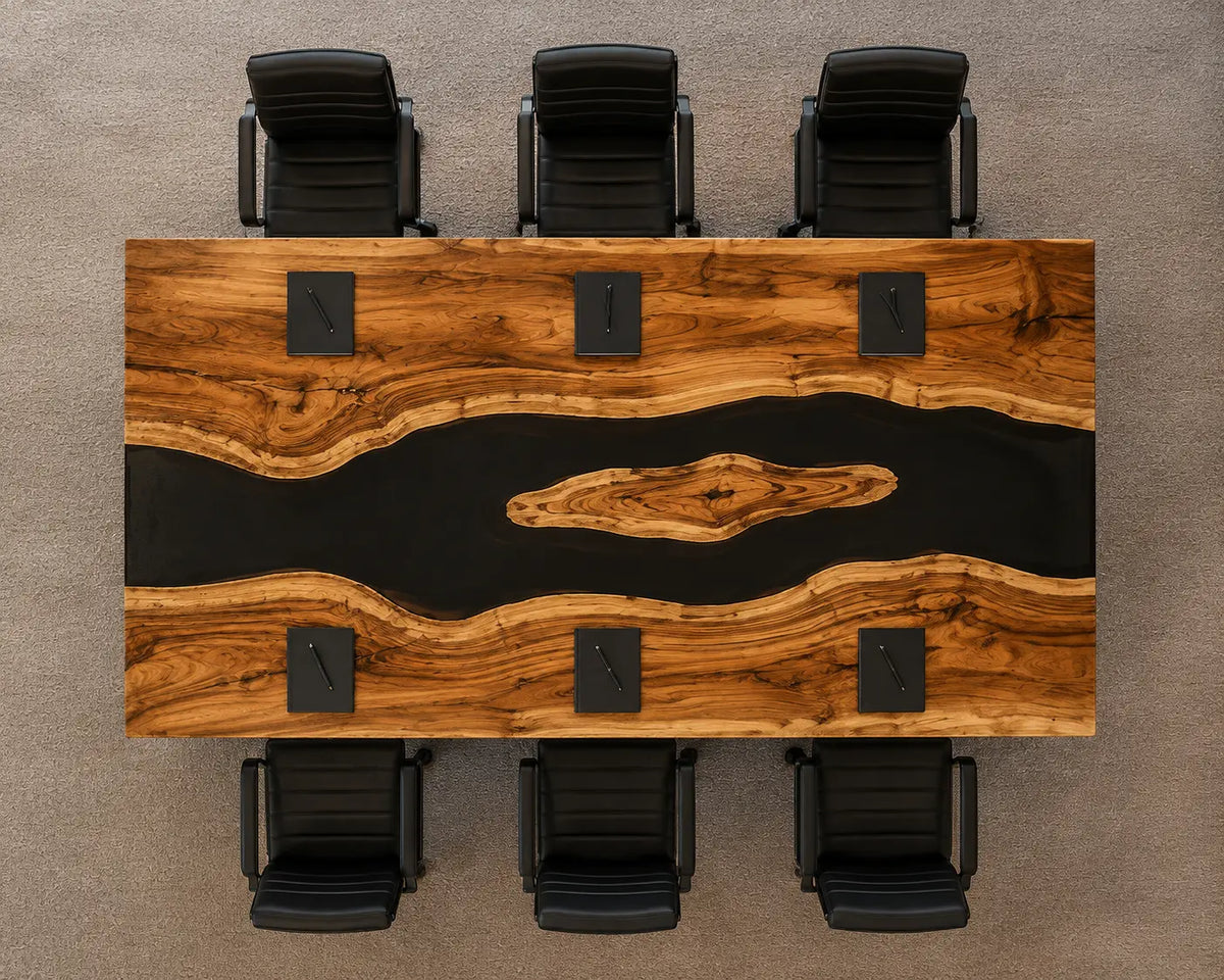 ECTFC27 Executive Channel Black Epoxy Walnut Conference Table featuring handcrafted walnut wood and black resin-4