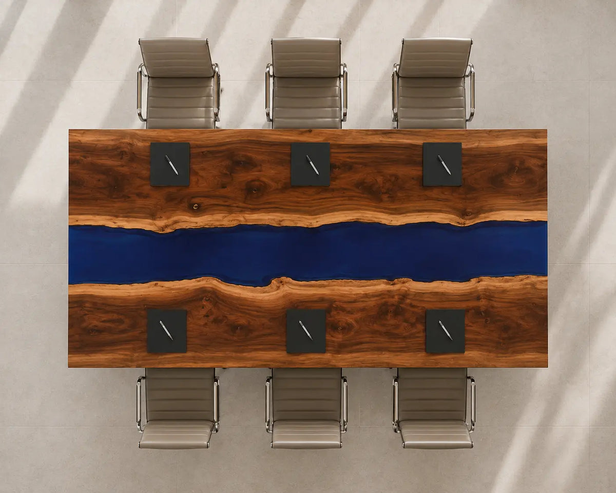 ECTFC28 Boardroom Current Cobalt Blue Epoxy Walnut Conference Table featuring handcrafted walnut wood and cobalt blue resin-3