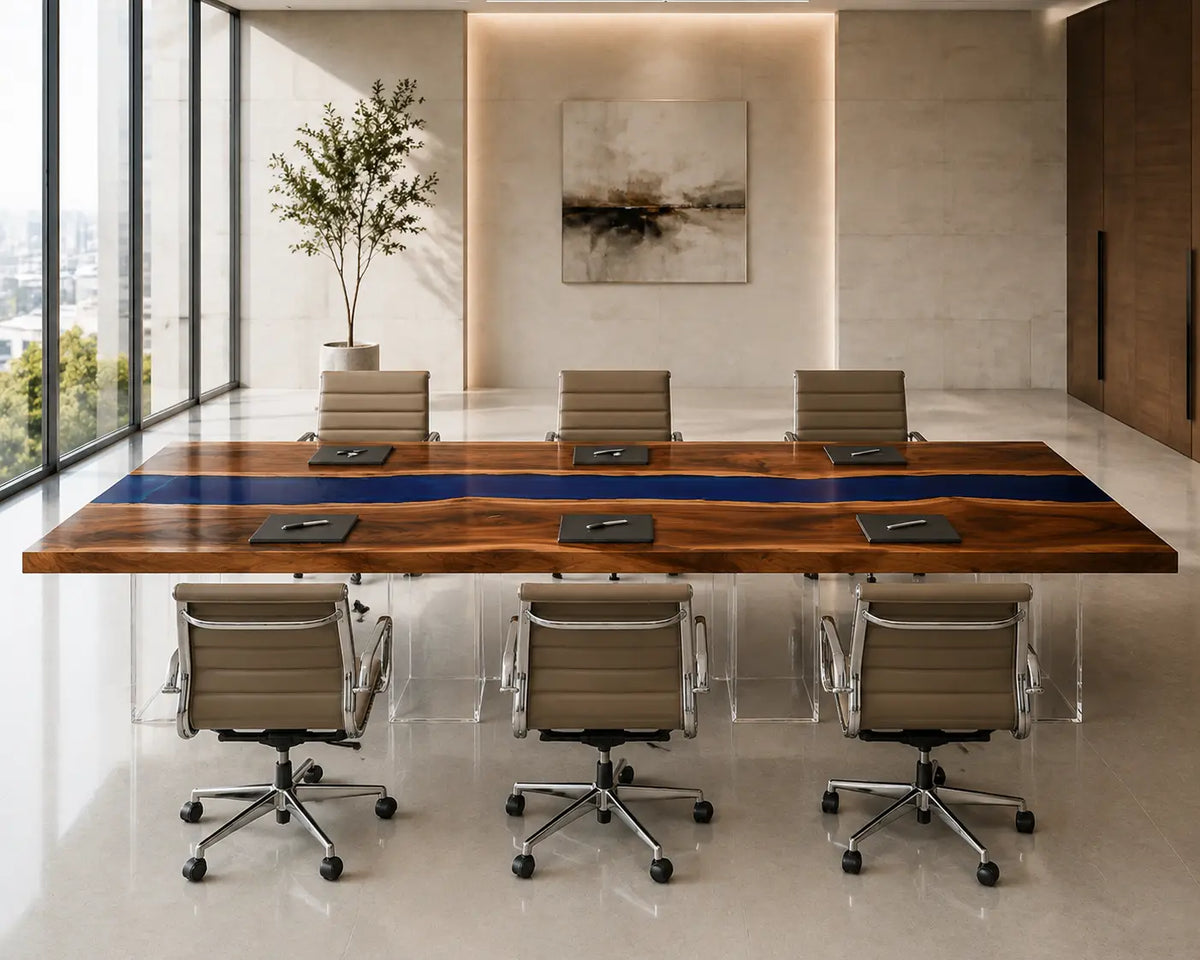 ECTFC28 Boardroom Current Cobalt Blue Epoxy Walnut Conference Table featuring handcrafted walnut wood and cobalt blue resin-4