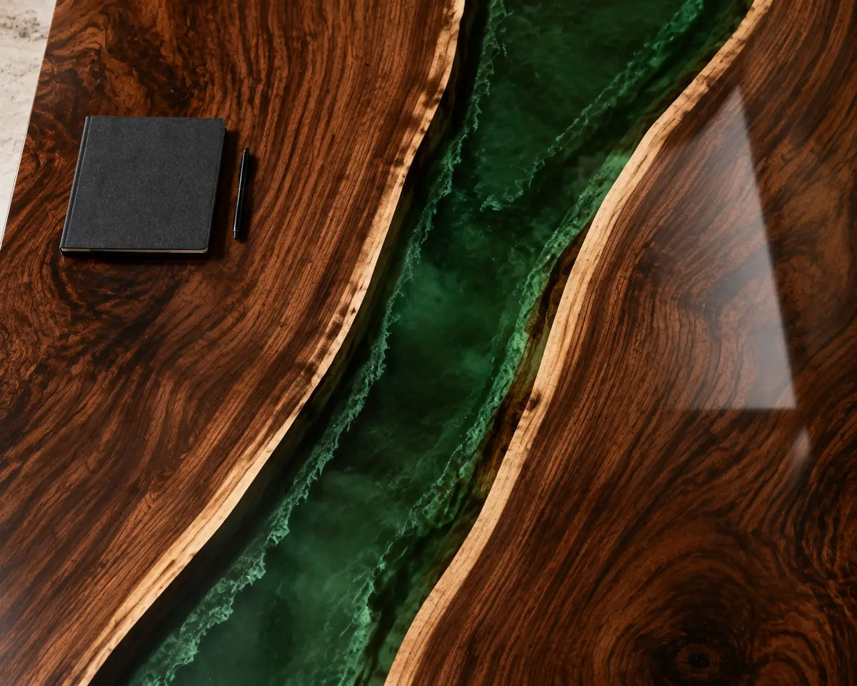 ECTFC29 Verdant Strategy Emerald Green Epoxy Walnut Conference Table featuring handcrafted walnut wood and emerald green resin-1