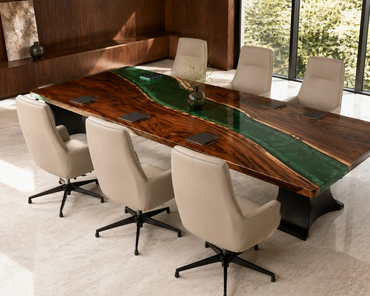 ECTFC29 Verdant Strategy Emerald Green Epoxy Walnut Conference Table featuring handcrafted walnut wood and emerald green resin-5