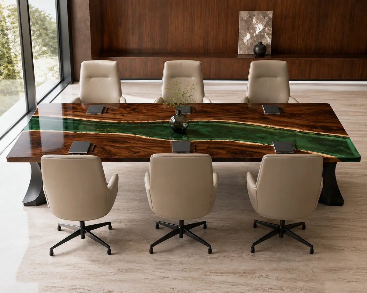 ECTFC29 Verdant Strategy Emerald Green Epoxy Walnut Conference Table featuring handcrafted walnut wood and emerald green resin-3