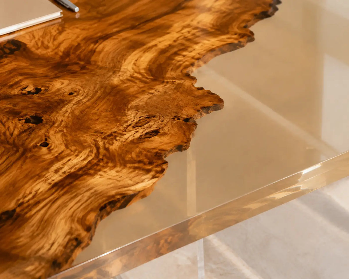 ECTFC30 Amber Council Golden Amber Epoxy Walnut Conference Table featuring handcrafted walnut wood and golden amber resin-1