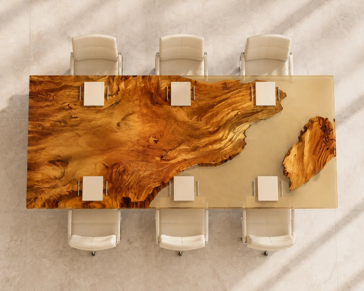 ECTFC30 Amber Council Golden Amber Epoxy Walnut Conference Table featuring handcrafted walnut wood and golden amber resin-5