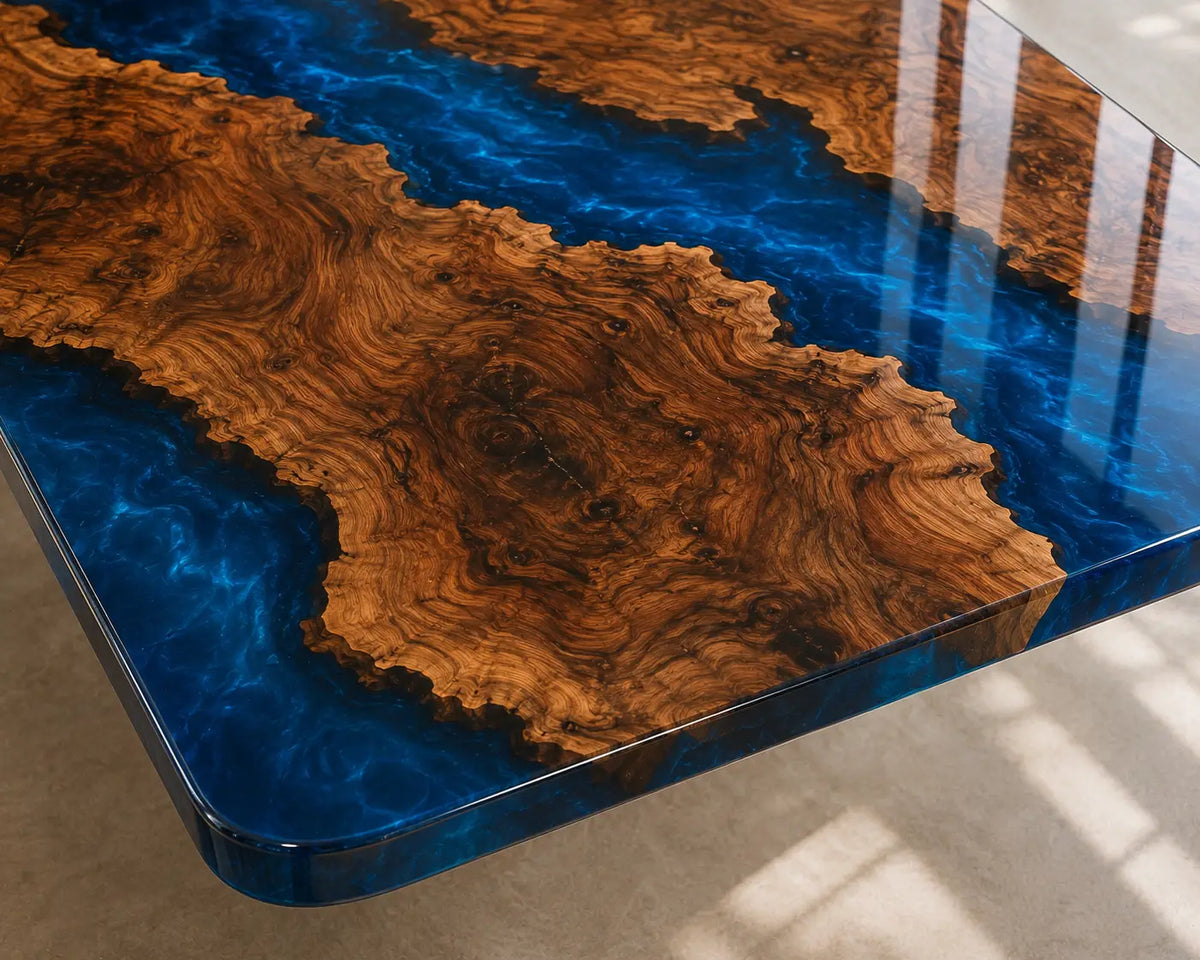 ECTFC31 Branching Forum Cobalt Blue Epoxy Walnut Conference Table featuring handcrafted walnut wood and cobalt blue resin-2