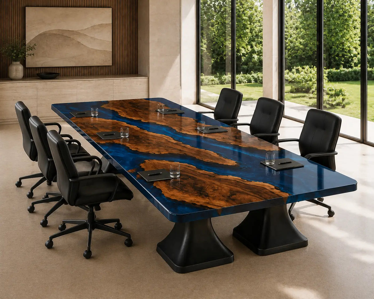 ECTFC31 Branching Forum Cobalt Blue Epoxy Walnut Conference Table featuring handcrafted walnut wood and cobalt blue resin-3