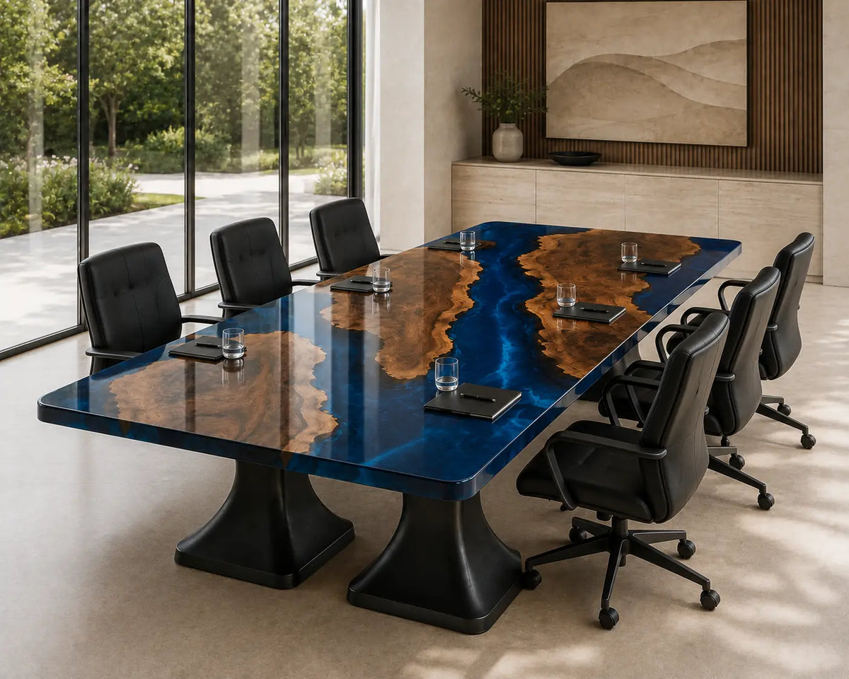 ECTFC31 Branching Forum Cobalt Blue Epoxy Walnut Conference Table featuring handcrafted walnut wood and cobalt blue resin-4