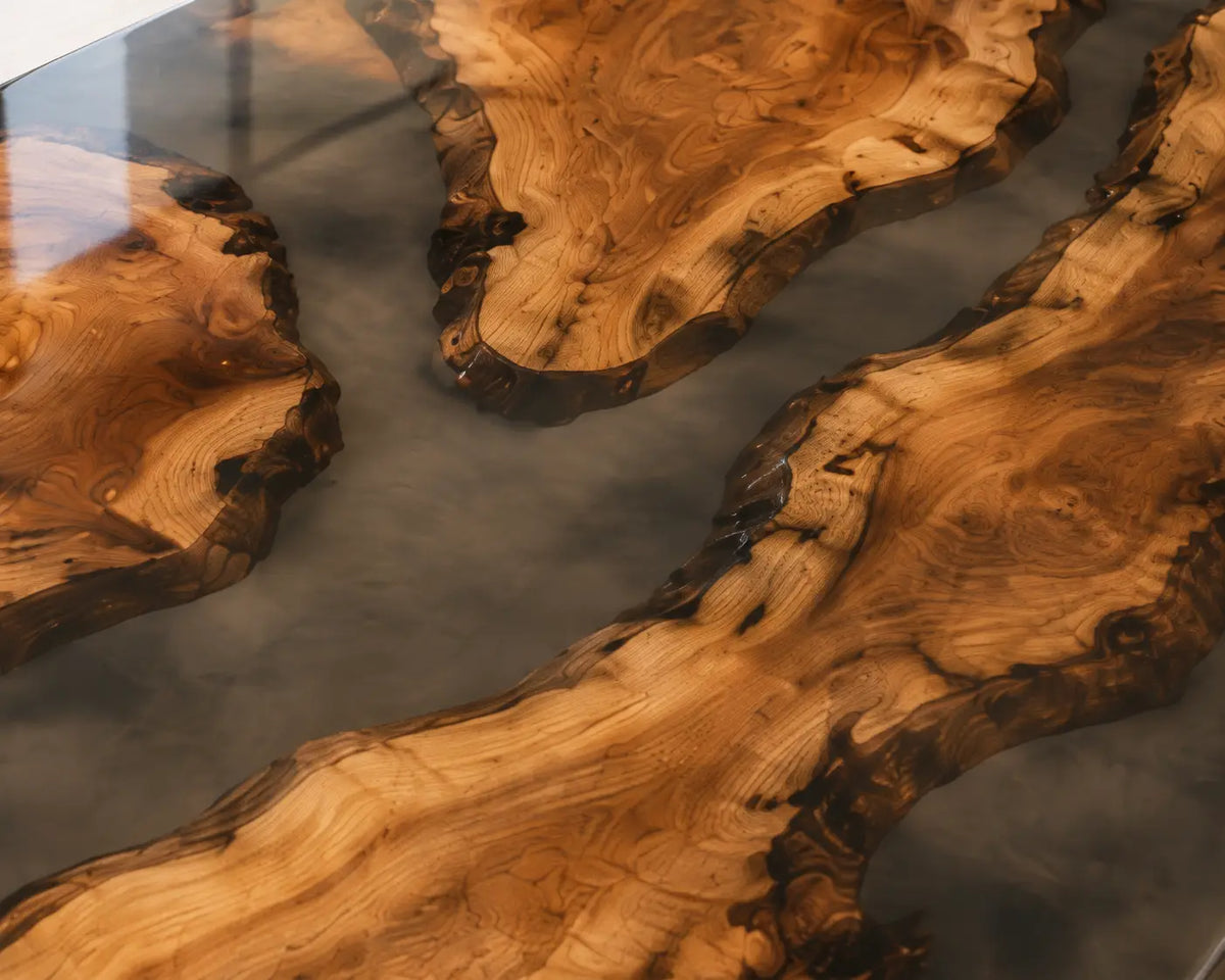 ECTFC32 Natural Divide Smoky Gray Epoxy Walnut Conference Table featuring handcrafted walnut wood and smoky gray resin-1