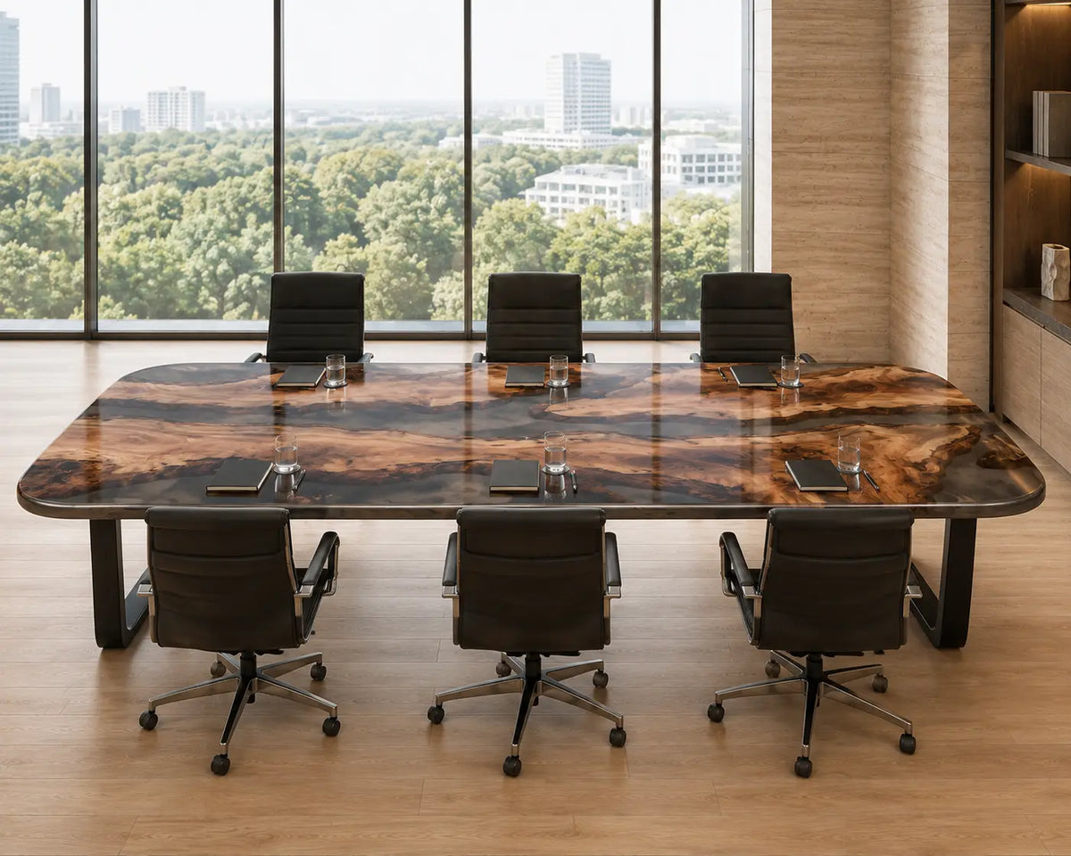ECTFC32 Natural Divide Smoky Gray Epoxy Walnut Conference Table featuring handcrafted walnut wood and smoky gray resin-3