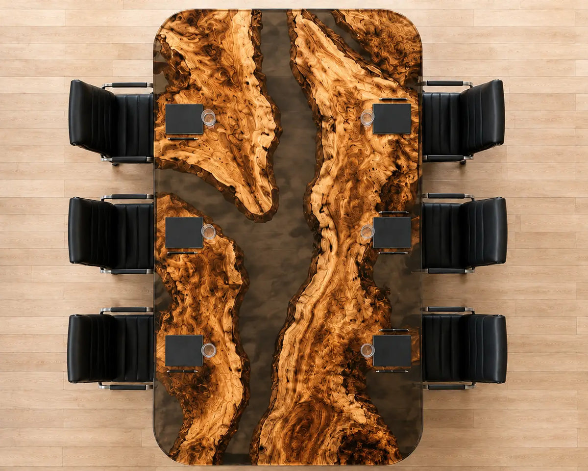 ECTFC32 Natural Divide Smoky Gray Epoxy Walnut Conference Table featuring handcrafted walnut wood and smoky gray resin-5