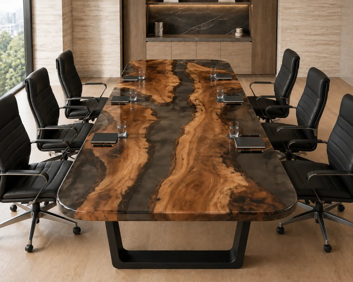 ECTFC32 Natural Divide Smoky Gray Epoxy Walnut Conference Table featuring handcrafted walnut wood and smoky gray resin-4