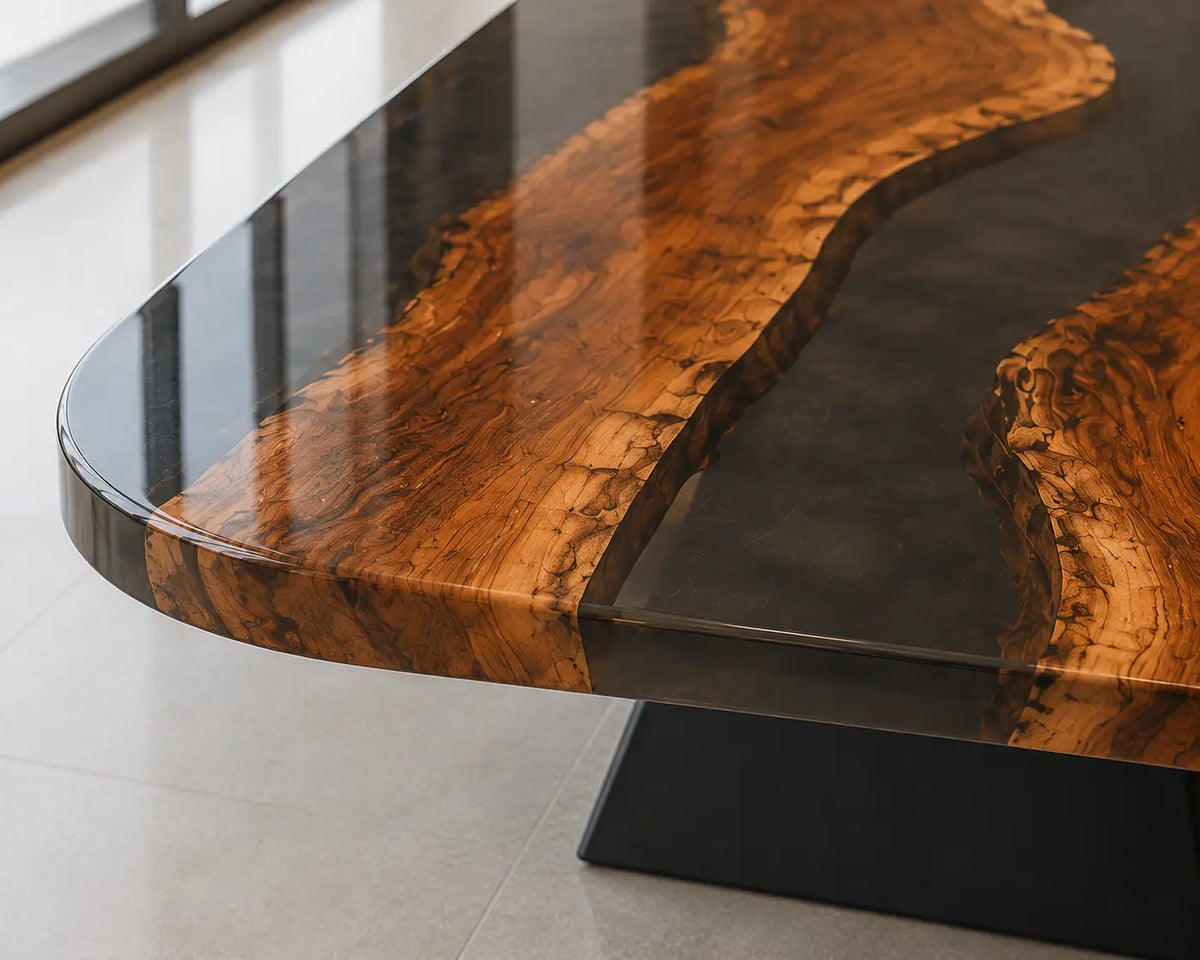 ECTFC33 Sculpted Assembly Smoky Gray Epoxy Walnut Conference Table featuring handcrafted walnut wood and smoky gray resin-2