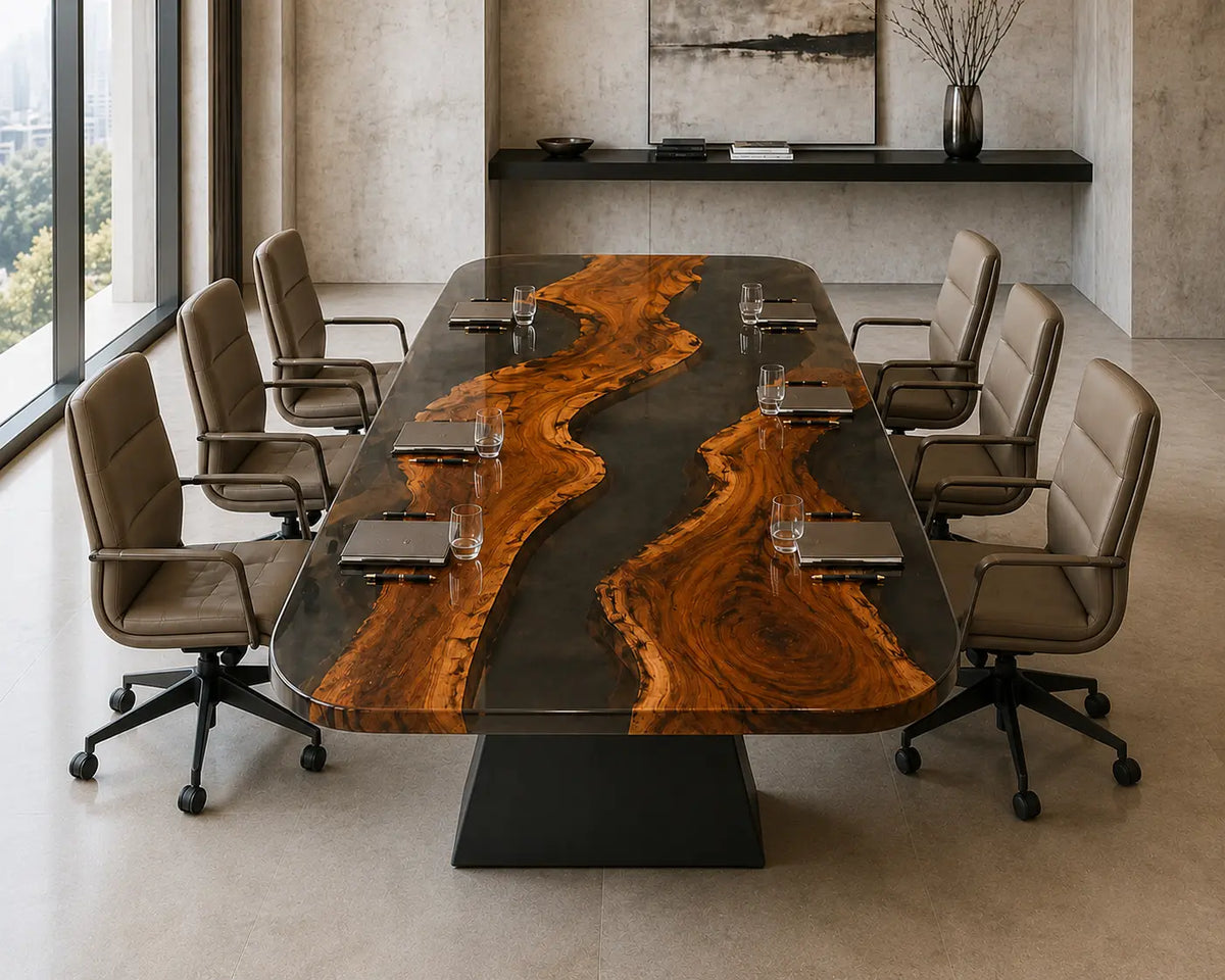 ECTFC33 Sculpted Assembly Smoky Gray Epoxy Walnut Conference Table featuring handcrafted walnut wood and smoky gray resin-3