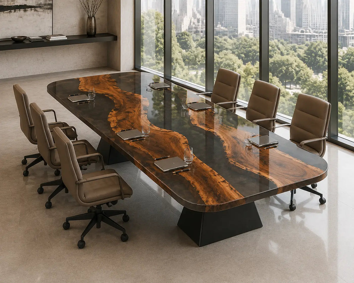ECTFC33 Sculpted Assembly Smoky Gray Epoxy Walnut Conference Table featuring handcrafted walnut wood and smoky gray resin-4
