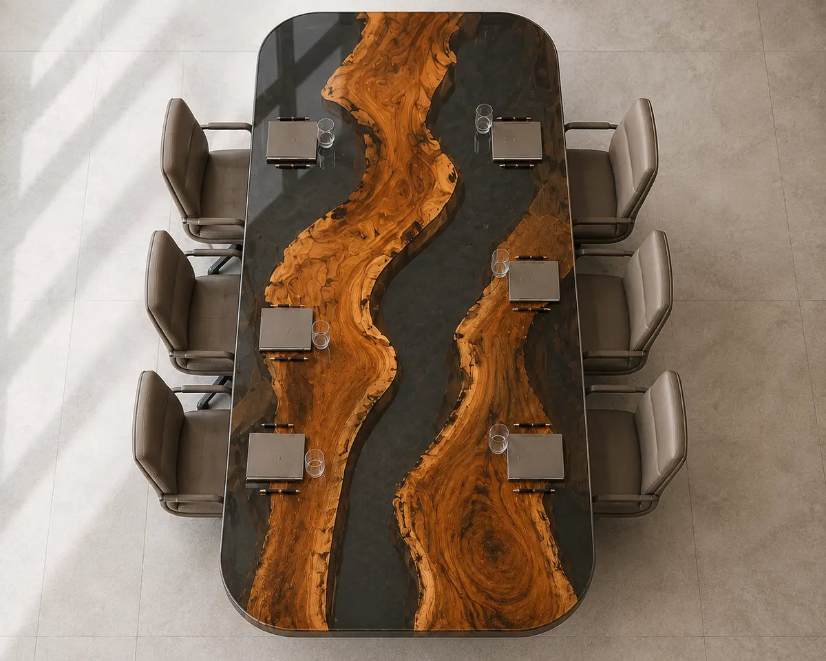 ECTFC33 Sculpted Assembly Smoky Gray Epoxy Walnut Conference Table featuring handcrafted walnut wood and smoky gray resin-5