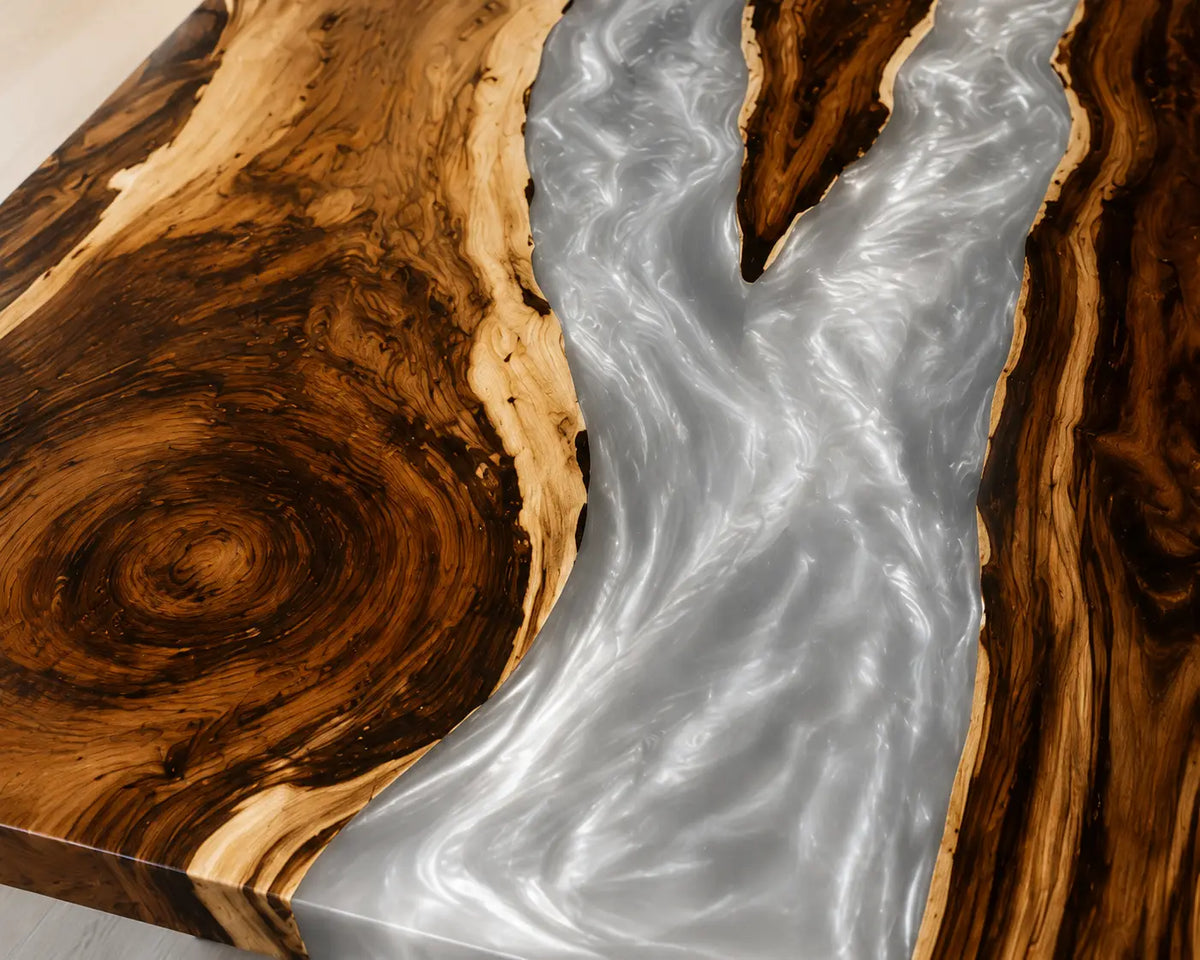 ECTFC35 Pearl Conference Pearl White Epoxy Walnut Conference Table featuring handcrafted walnut wood and pearl white resin-1