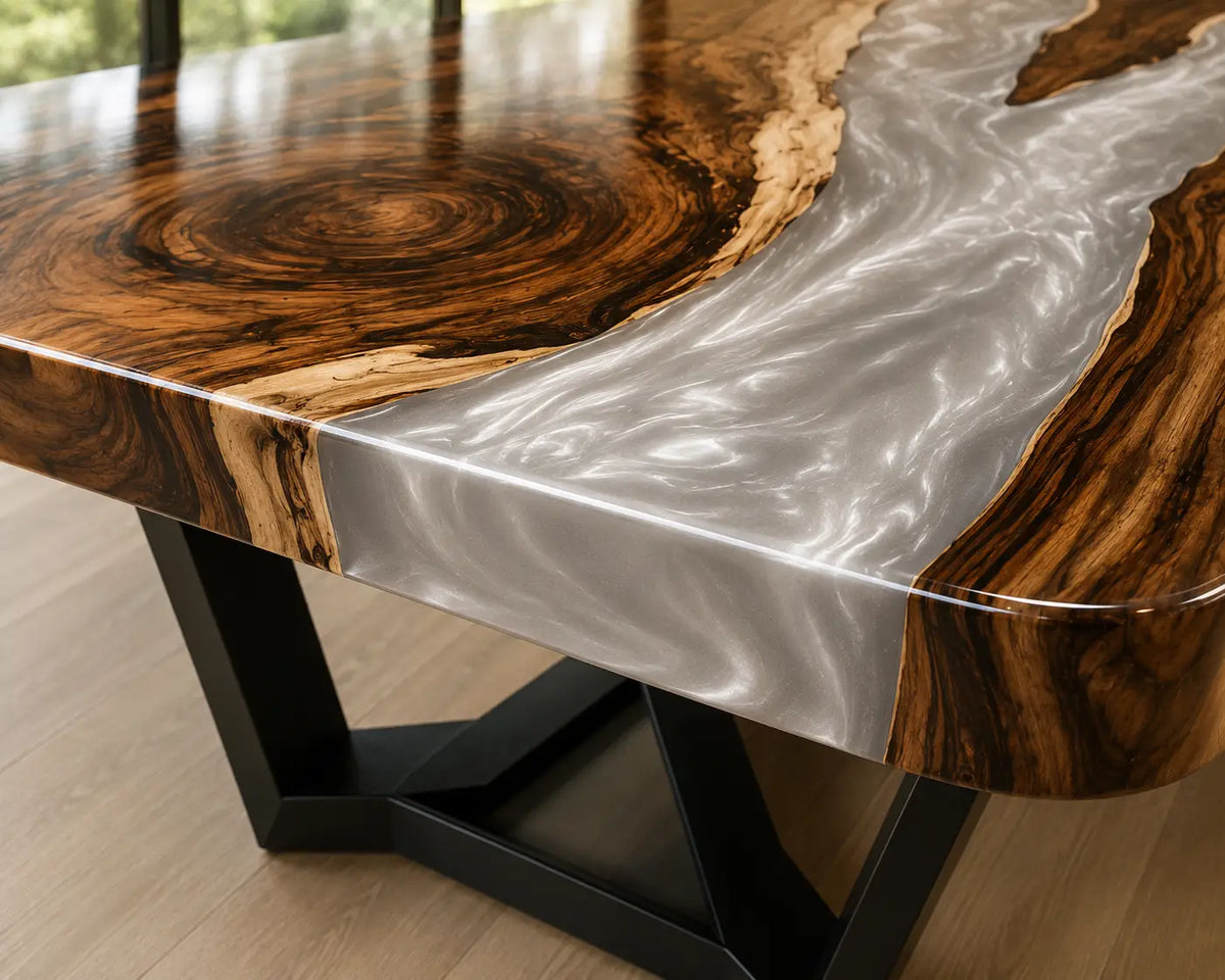 ECTFC35 Pearl Conference Pearl White Epoxy Walnut Conference Table featuring handcrafted walnut wood and pearl white resin-2