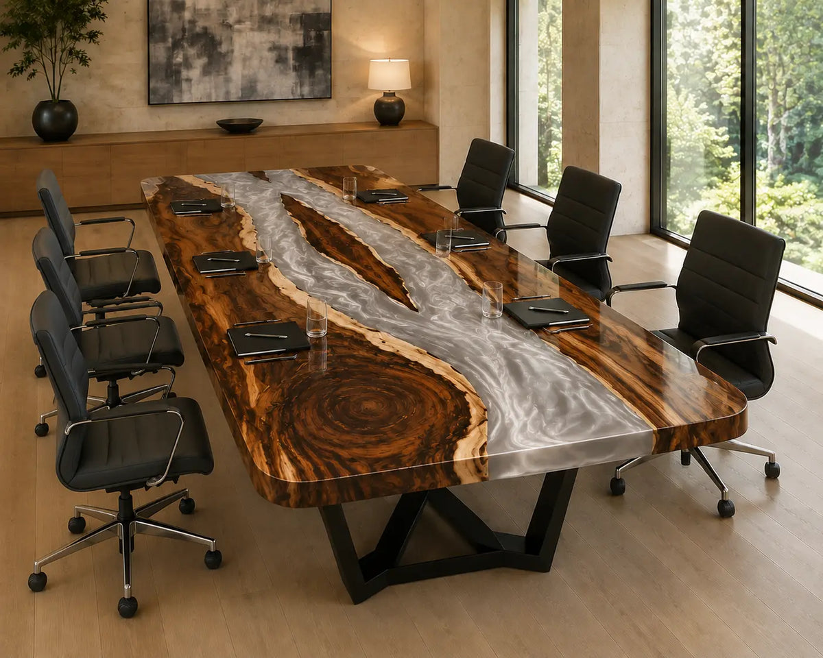 ECTFC35 Pearl Conference Pearl White Epoxy Walnut Conference Table featuring handcrafted walnut wood and pearl white resin-5