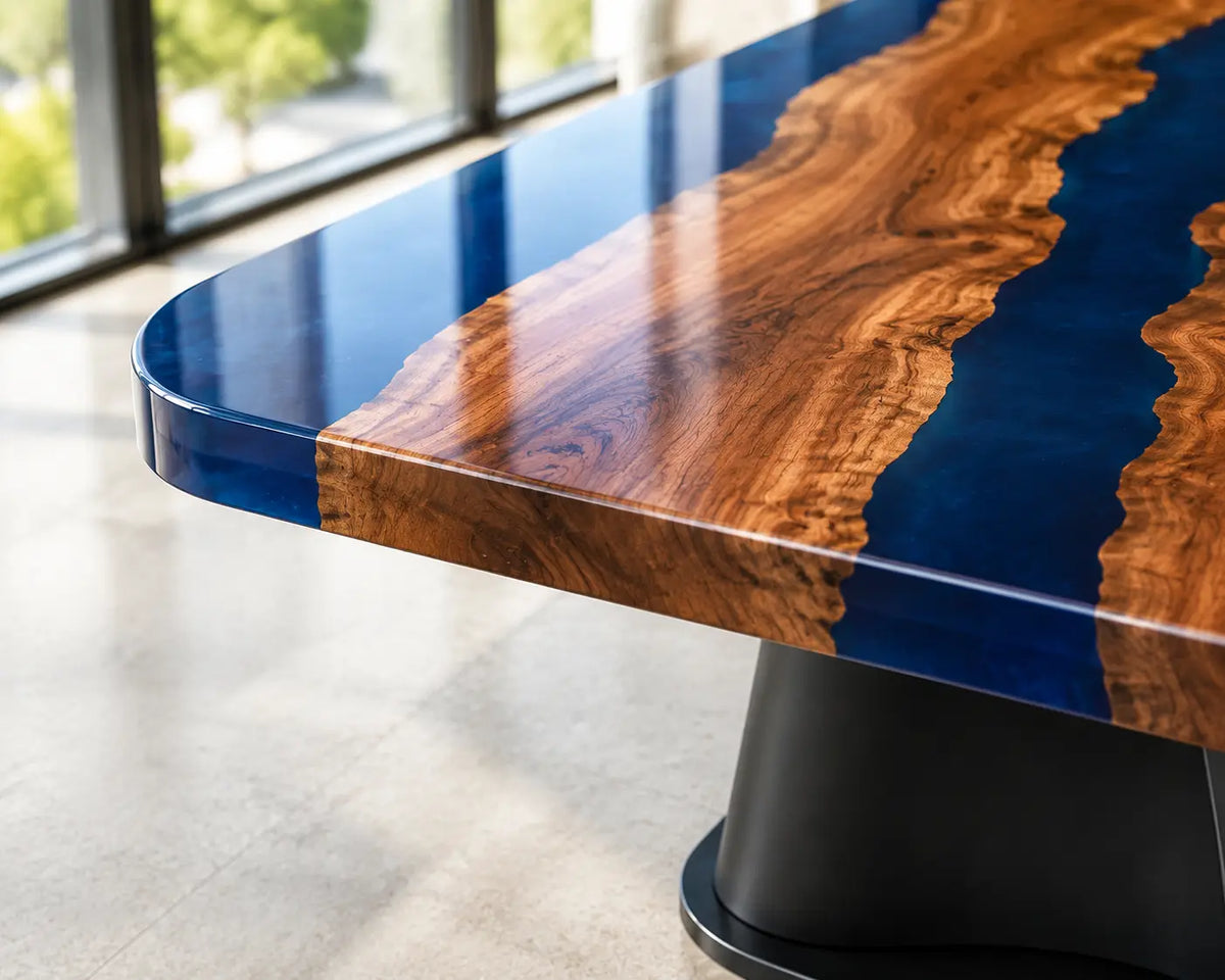 ECTFC36 Coastal Council Cobalt Blue Clear Epoxy Walnut Conference Table featuring handcrafted walnut wood and cobalt blue clear resin-2