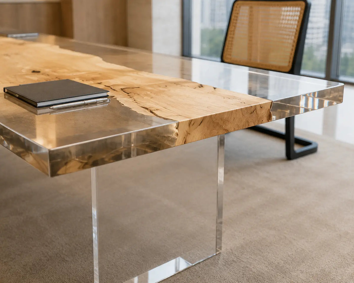 ECTFC37 Clear Edge Forum Crystal Clear Epoxy Poplar Conference Table featuring handcrafted poplar wood and crystal clear resin-2