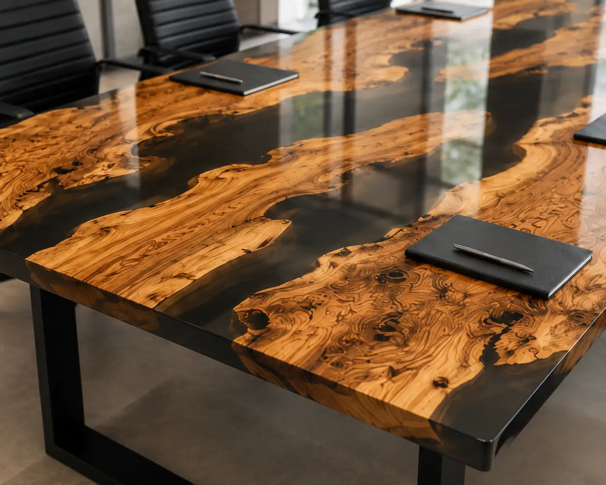 ECTFC38 Timber Strategy Black Epoxy Poplar Conference Table featuring handcrafted poplar wood and black resin-1