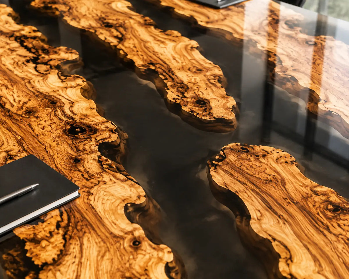 ECTFC38 Timber Strategy Black Epoxy Poplar Conference Table featuring handcrafted poplar wood and black resin-2