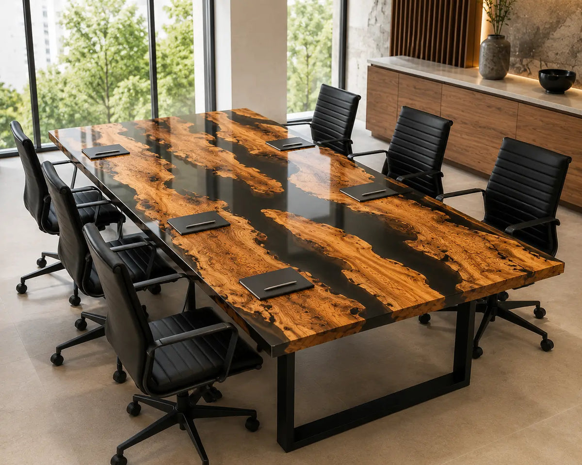ECTFC38 Timber Strategy Black Epoxy Poplar Conference Table featuring handcrafted poplar wood and black resin-4