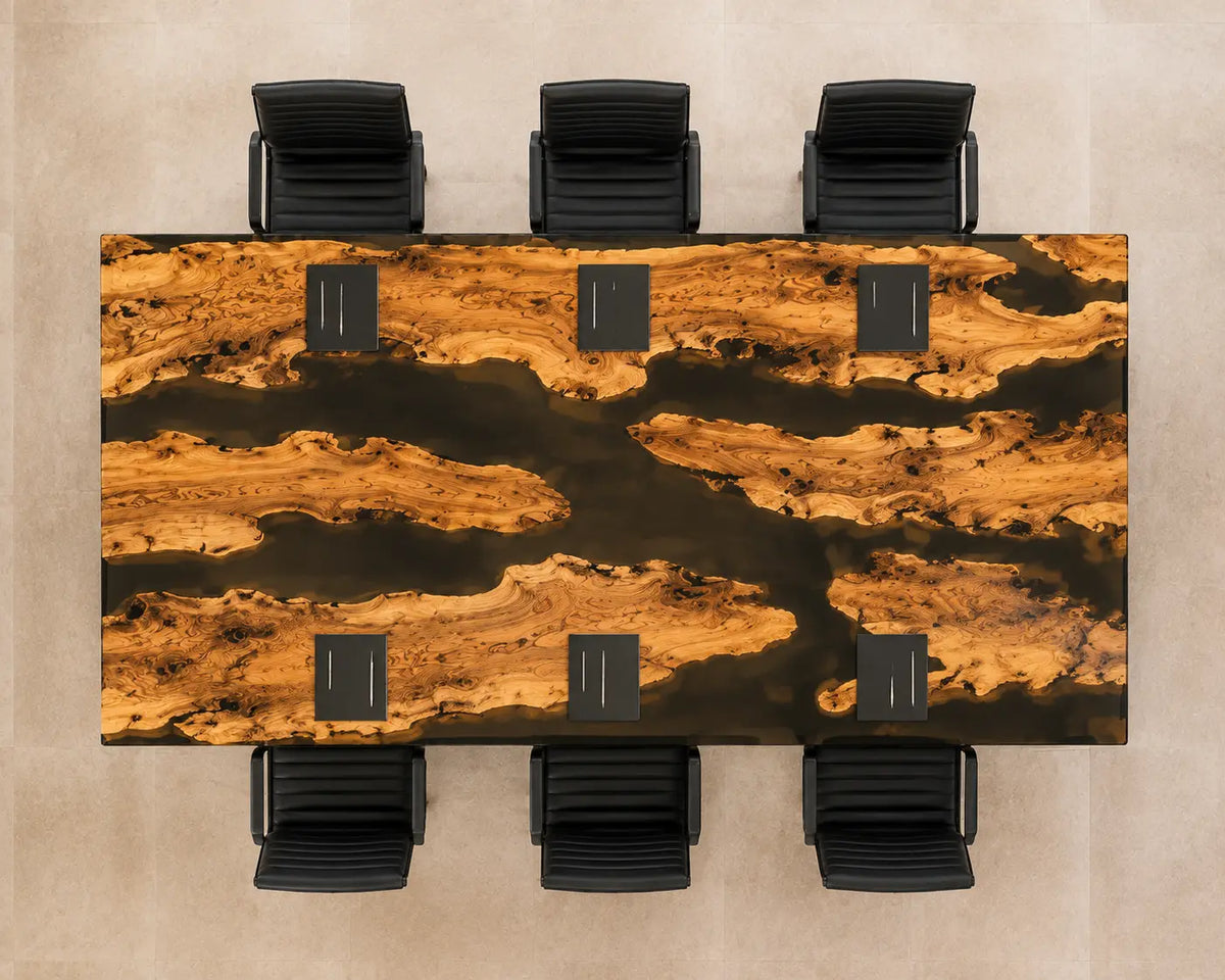 ECTFC38 Timber Strategy Black Epoxy Poplar Conference Table featuring handcrafted poplar wood and black resin-6
