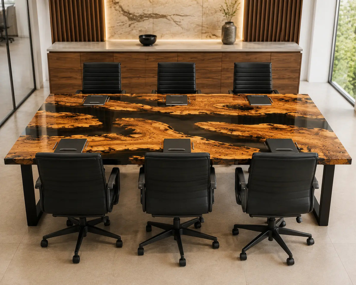 ECTFC38 Timber Strategy Black Epoxy Poplar Conference Table featuring handcrafted poplar wood and black resin-5