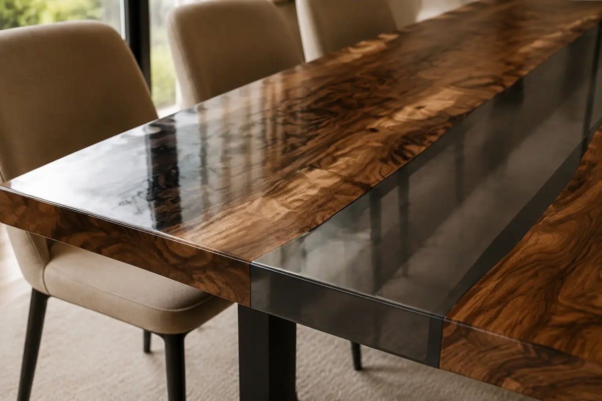 EDTC01 Shadow Glass Smoky Clear Epoxy Black Walnut Dining Table featuring handcrafted black walnut and smoky clear resin-3