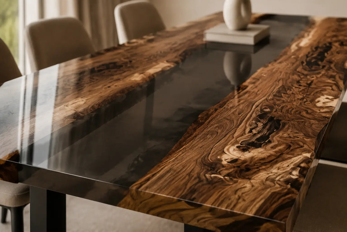 EDTC01 Shadow Glass Smoky Clear Epoxy Black Walnut Dining Table featuring handcrafted black walnut and smoky clear resin-4