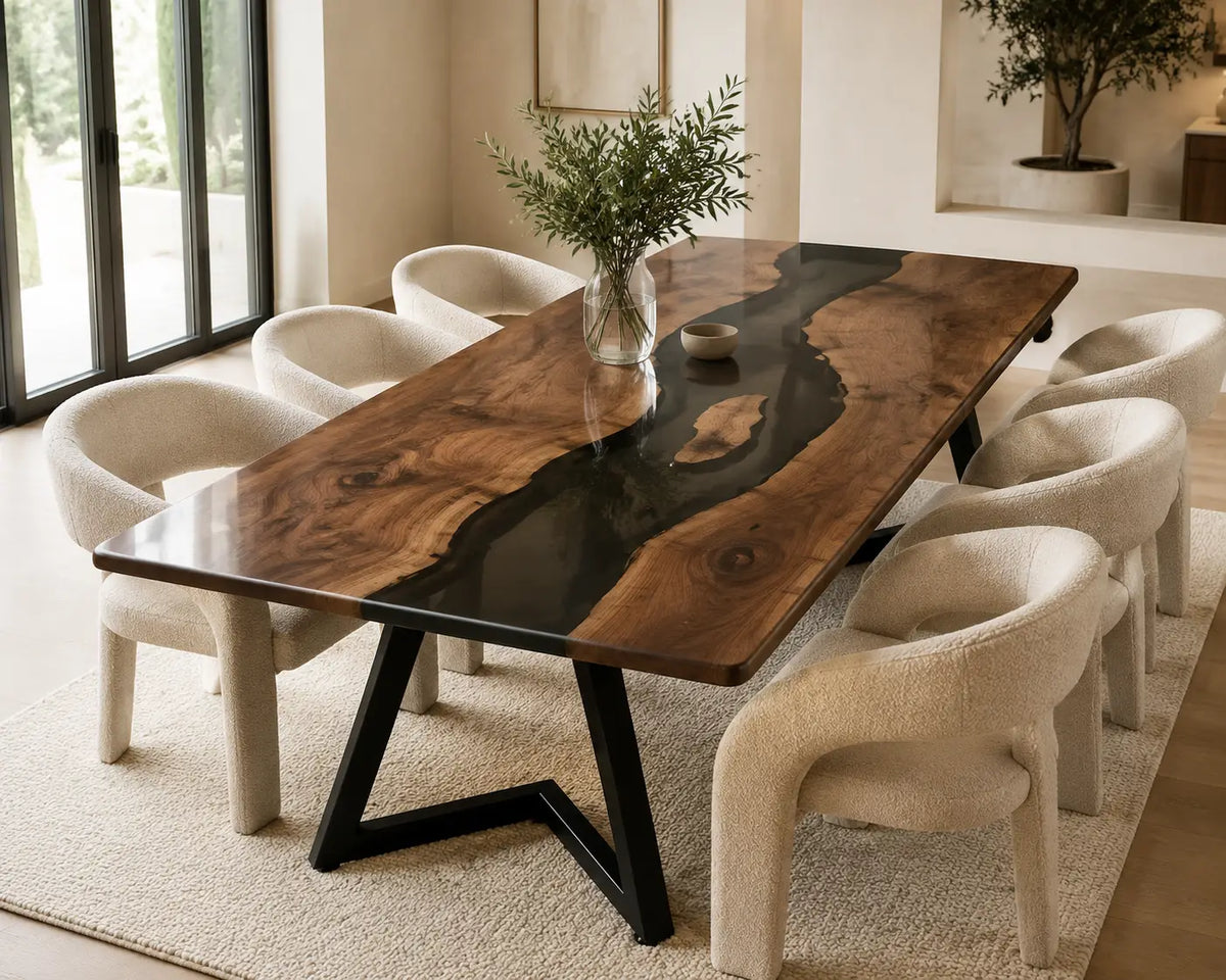 EDTC02 Onyx Passage Black Epoxy Black Walnut Dining Table featuring handcrafted black walnut and black resin-2