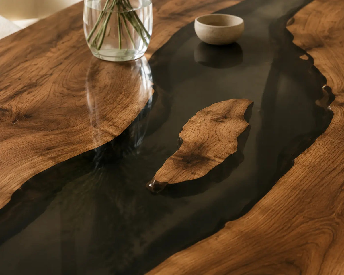EDTC02 Onyx Passage Black Epoxy Black Walnut Dining Table featuring handcrafted black walnut and black resin-3