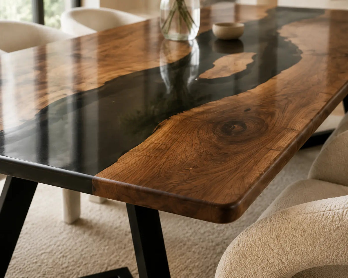 EDTC02 Onyx Passage Black Epoxy Black Walnut Dining Table featuring handcrafted black walnut and black resin-4