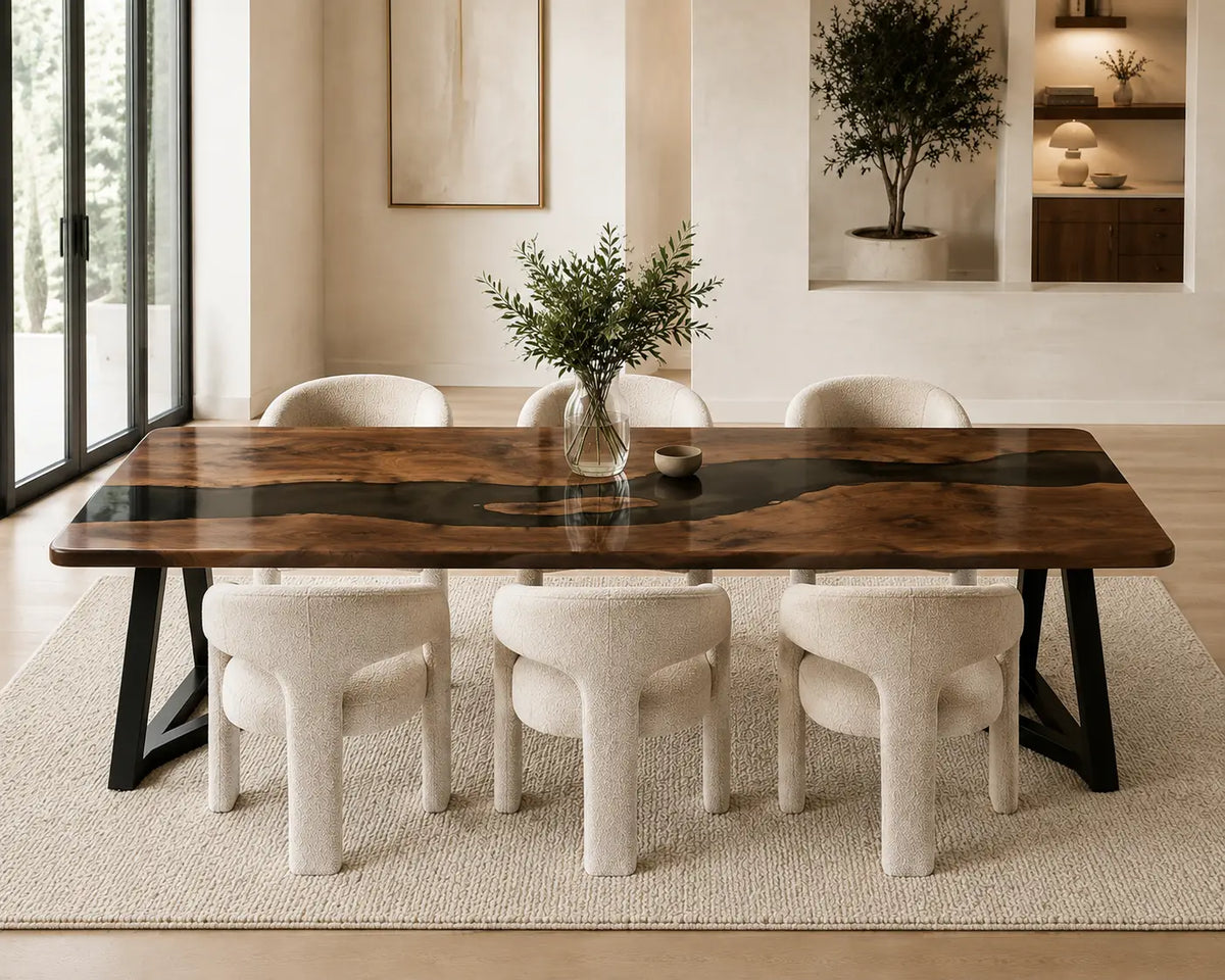 EDTC02 Onyx Passage Black Epoxy Black Walnut Dining Table featuring handcrafted black walnut and black resin-5