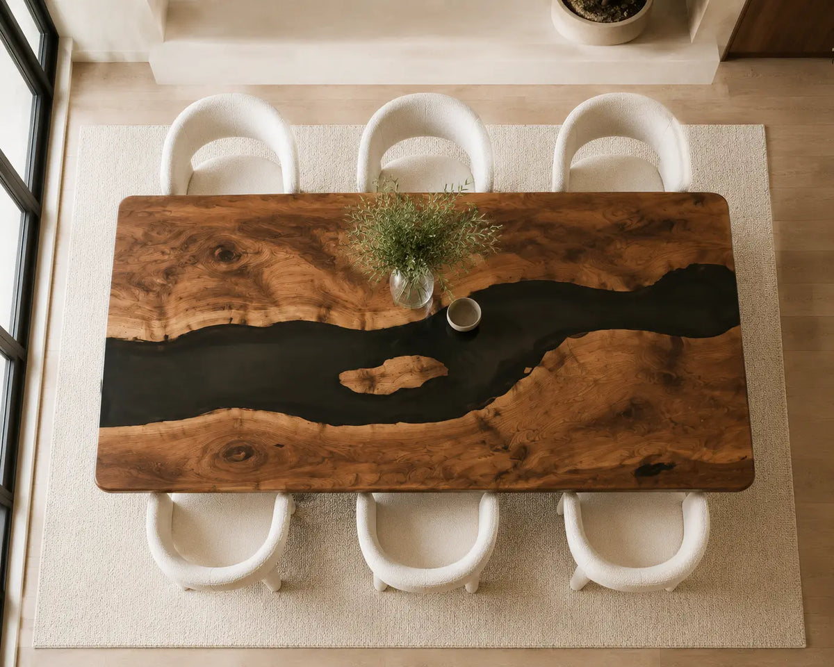 EDTC02 Onyx Passage Black Epoxy Black Walnut Dining Table featuring handcrafted black walnut and black resin-6